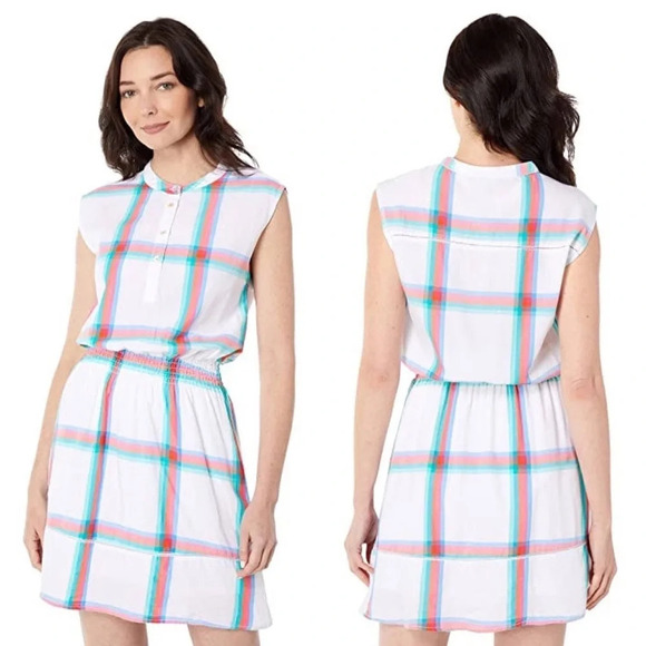 Hatley White Southern Plaid The Abbey Lyocell Mini Shirt Dress Size Small - Picture 3 of 11
